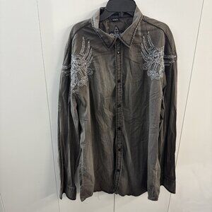 Roar Men's Graphic 3XL Embroidered Shirt Gray Crosses Tribal               (D41)